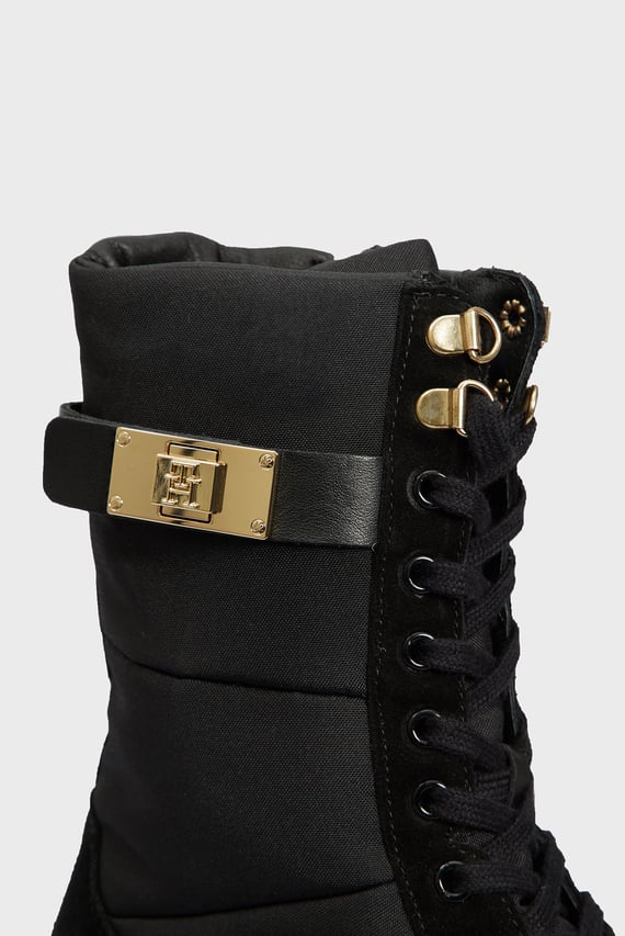 Женские черные ботинки BIKER LEATHER MIX LACE-UP