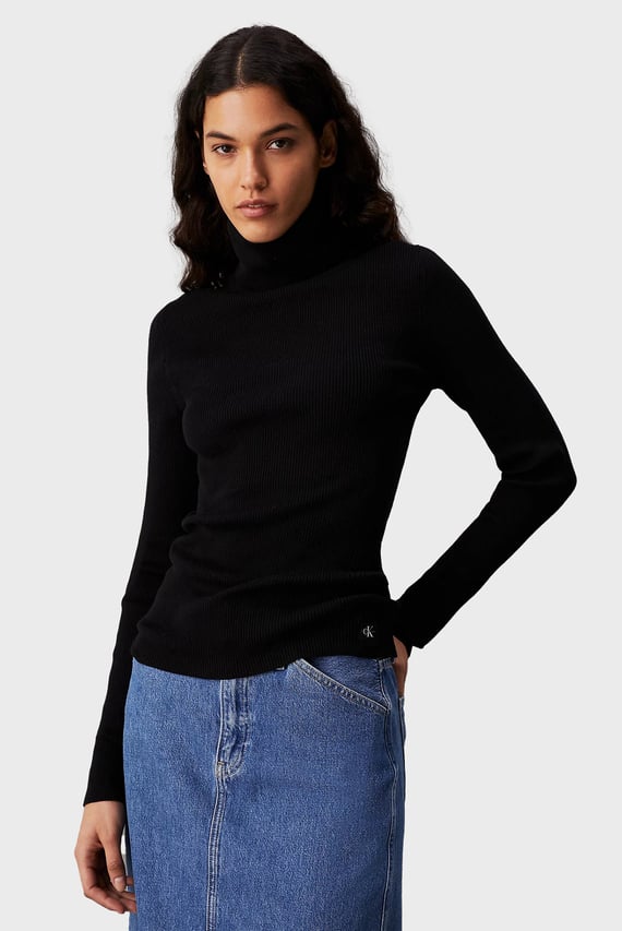 Женский черный гольф WOVEN LABEL ROLL NECK