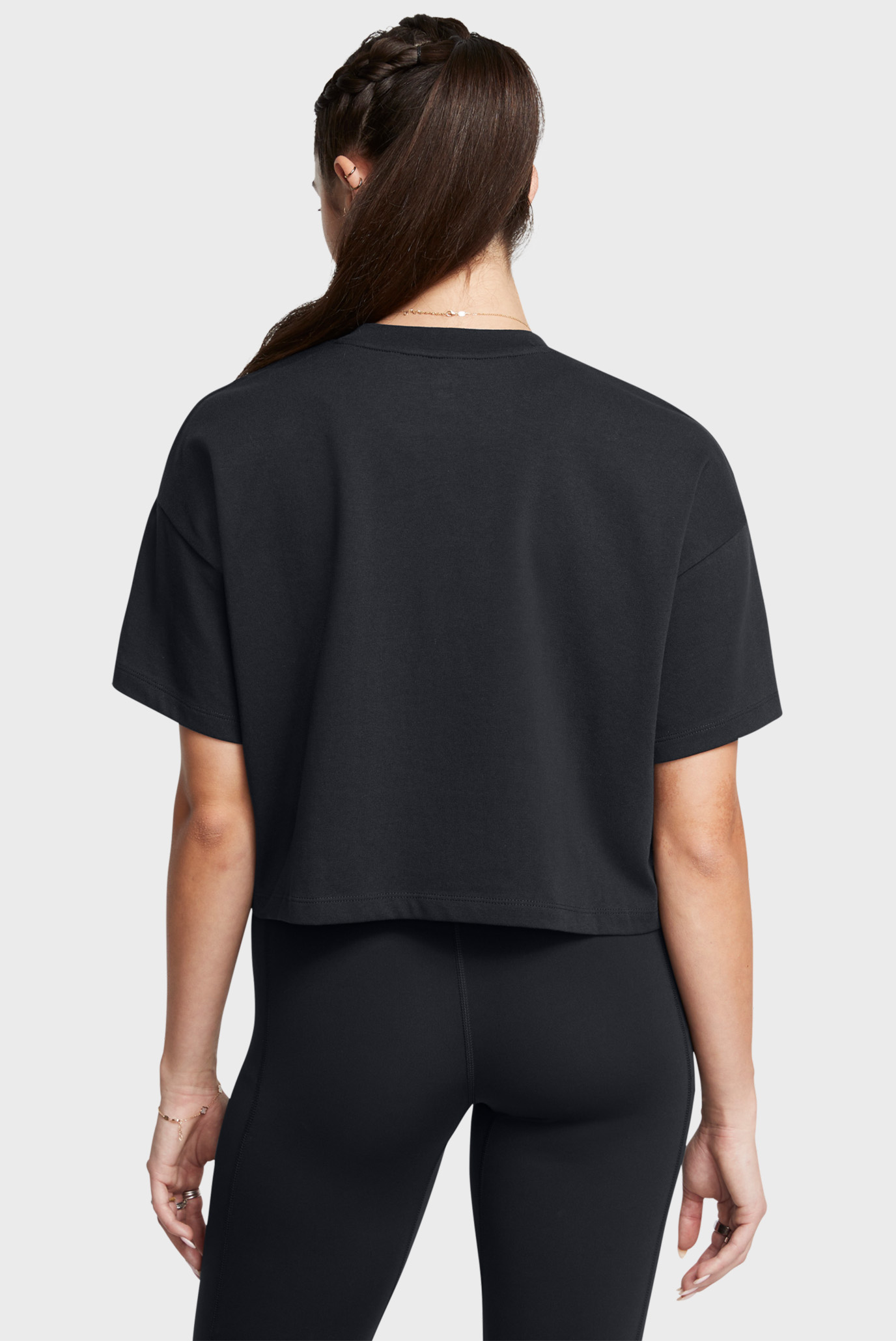 Женская черная футболка UA W VARSITY MIX HW SS CROP 2