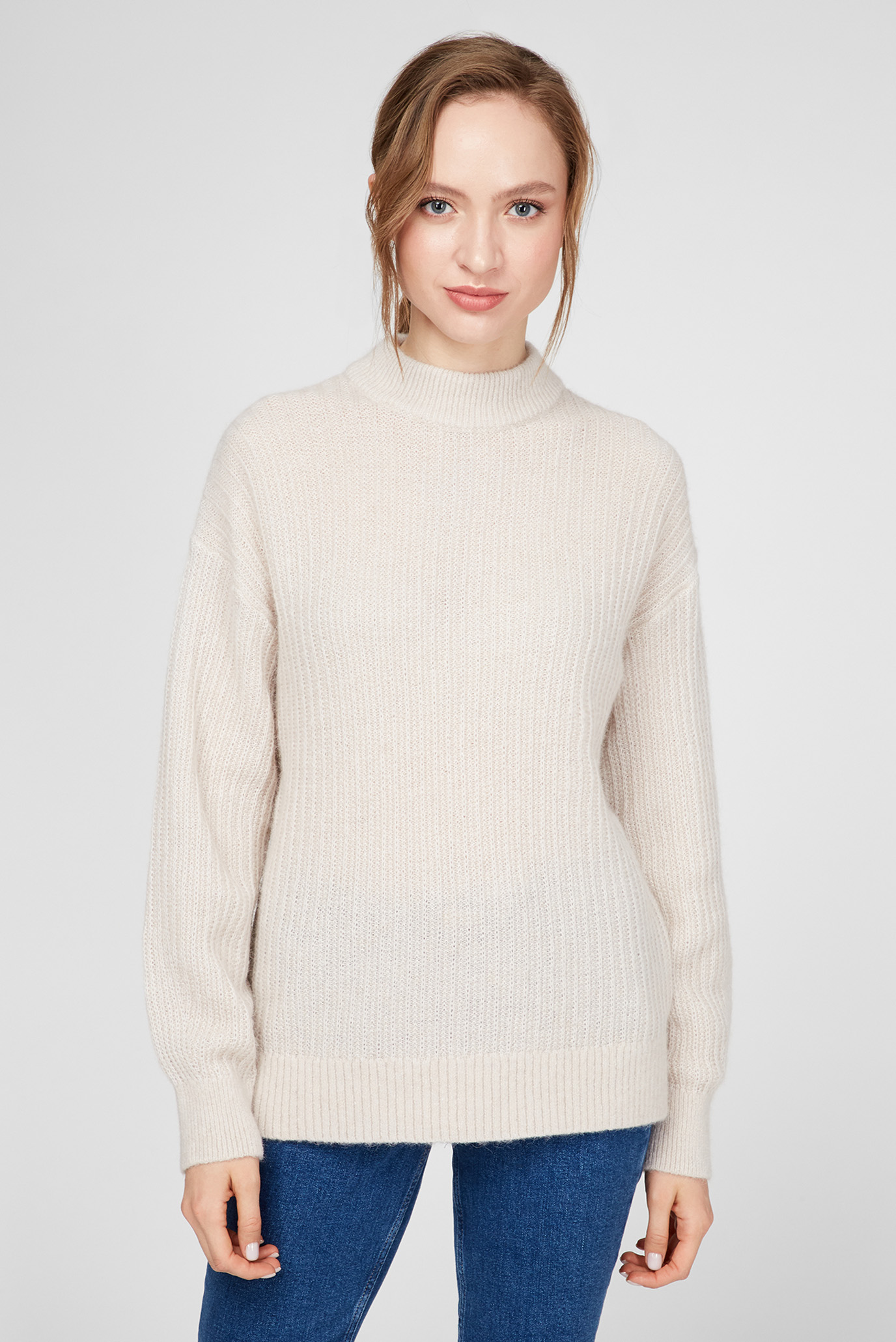 Женский бежевый свитер TEXTURED STITCH MOCK-NK 6