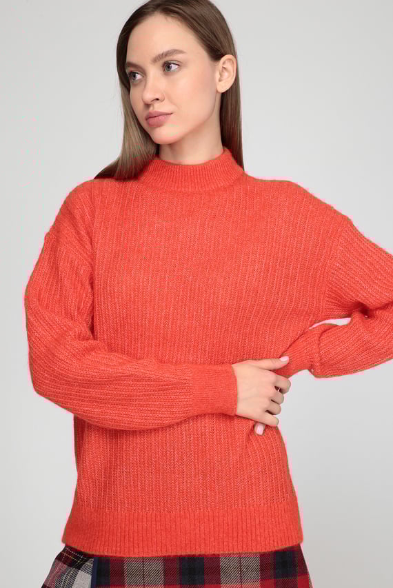 Женский коралловый свитер TEXTURED STITCH MOCK-NK