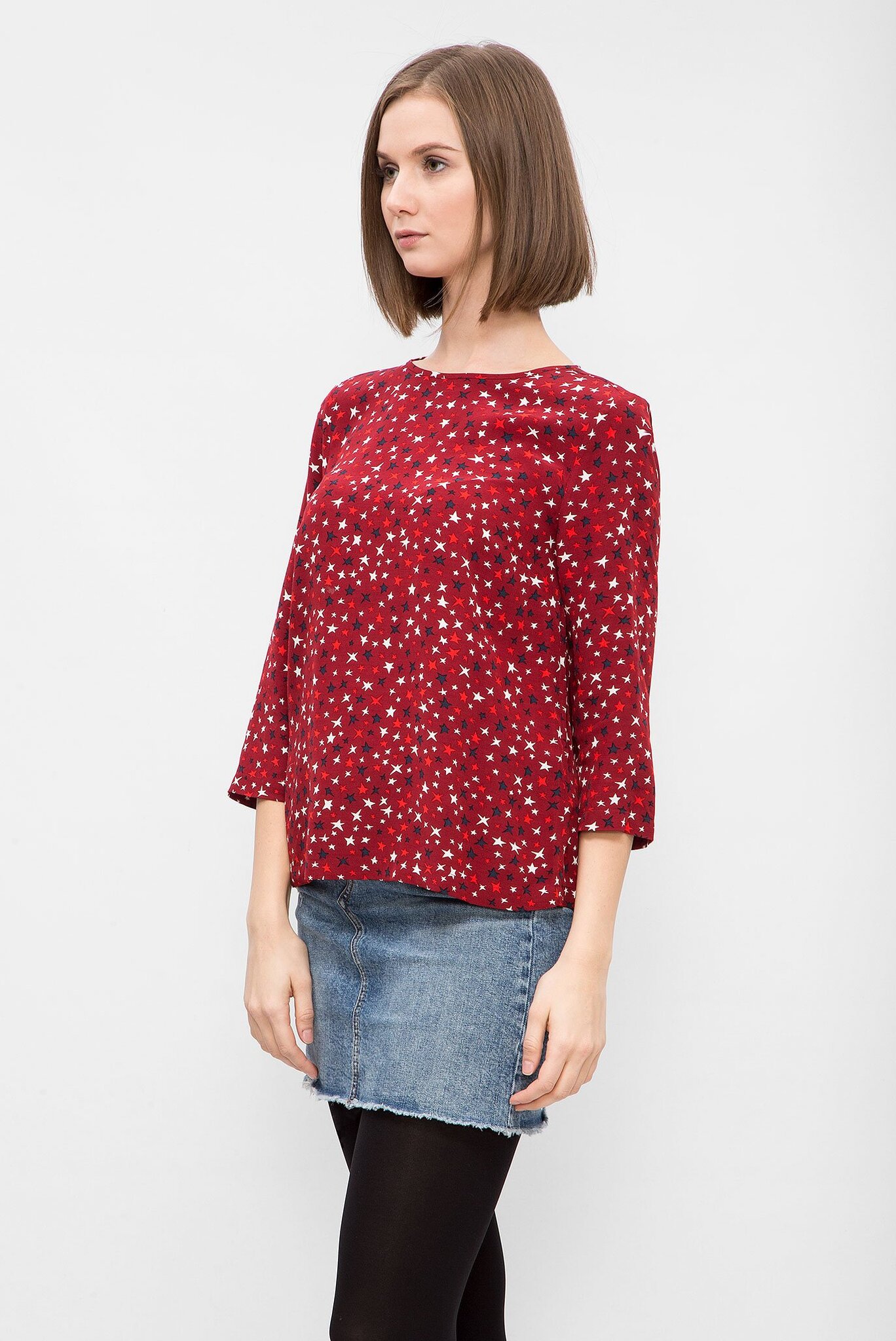 Женская бордовая блуза с принтом 2