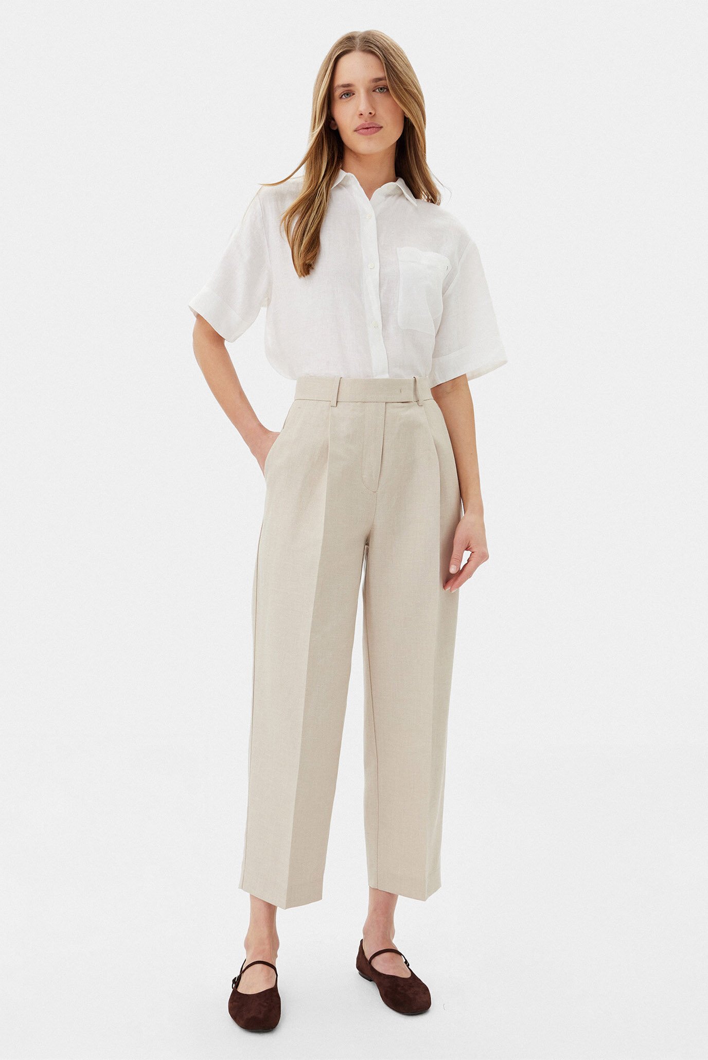 Брюки LINEN MIX PLEATED TAPERED PANTS 3
