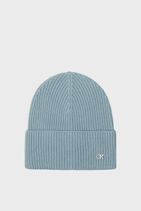 Женская голубая шерстяная шапка CK METAL CHUNKY RIB BEANIE