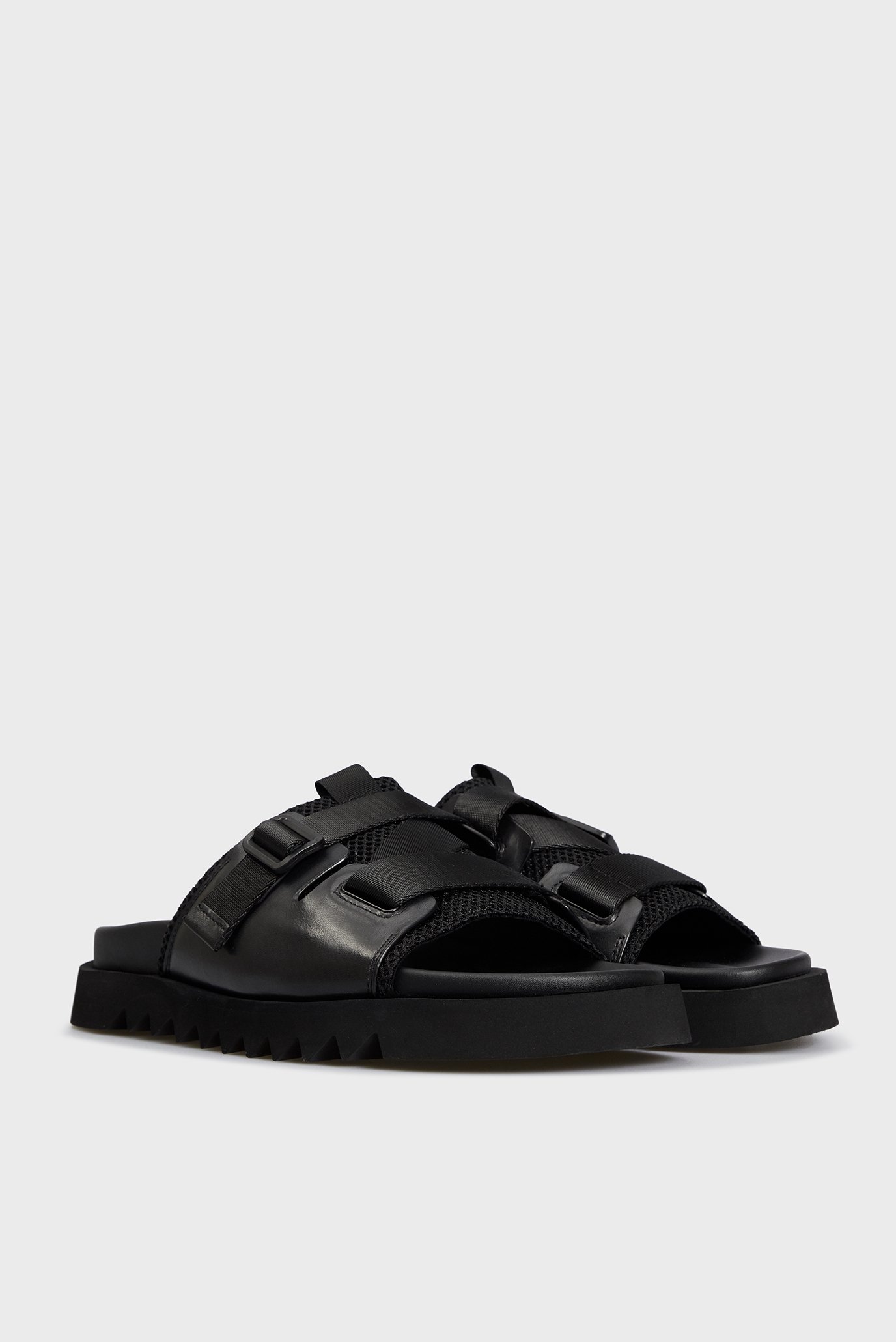 Мужские черные кожаные слайдеры 3