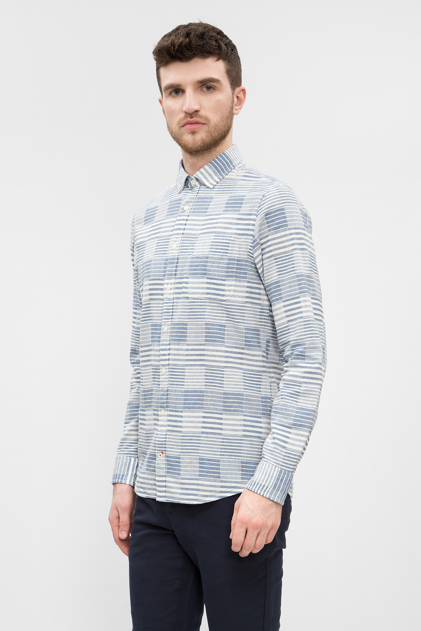 Мужская голубая рубашка в полоску 7