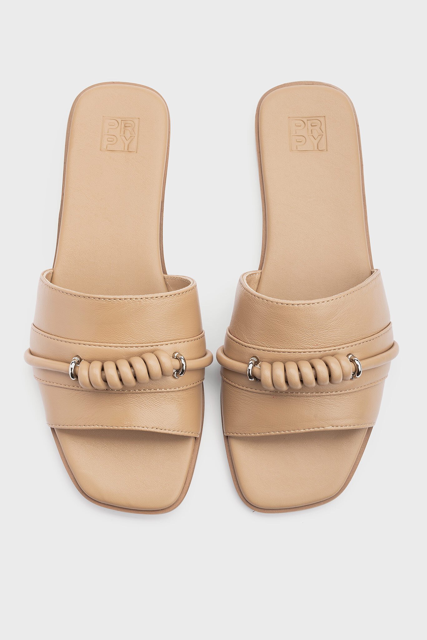 Женские бежевые кожаные слайдеры Aline 3