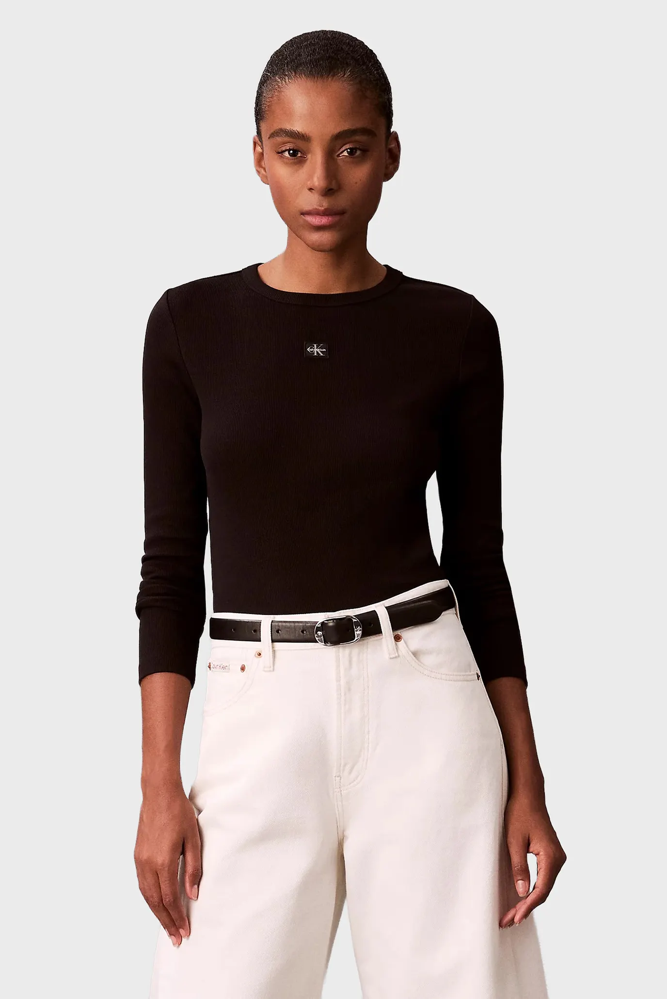 Лонгслив LS WOVEN LABEL 2X2 RIB CREW TOP 1