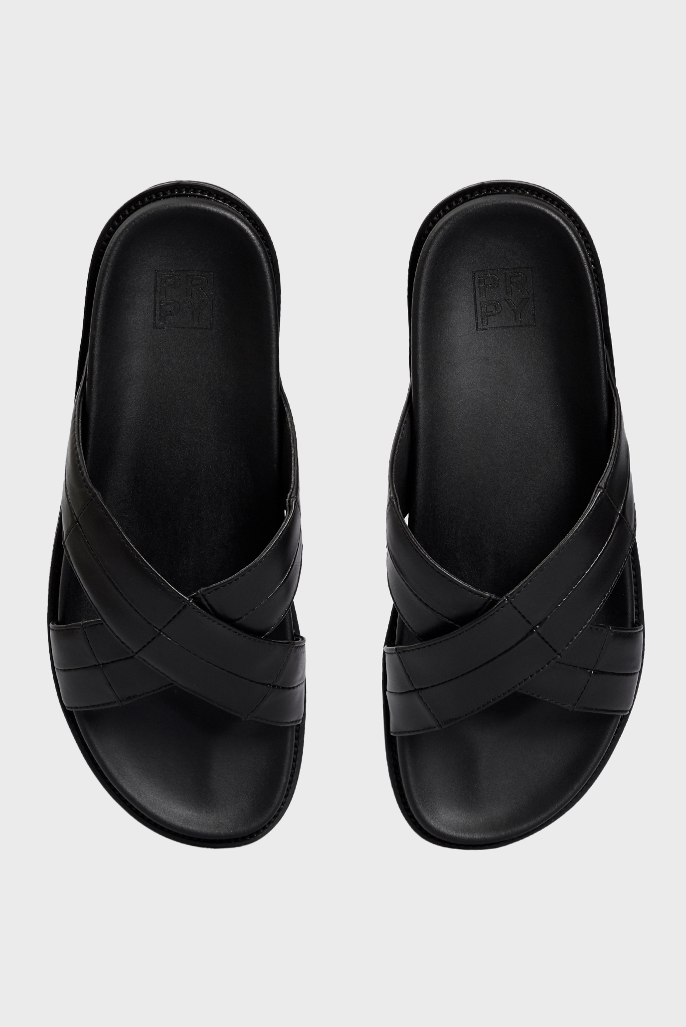 Мужские черные кожаные слайдеры 9