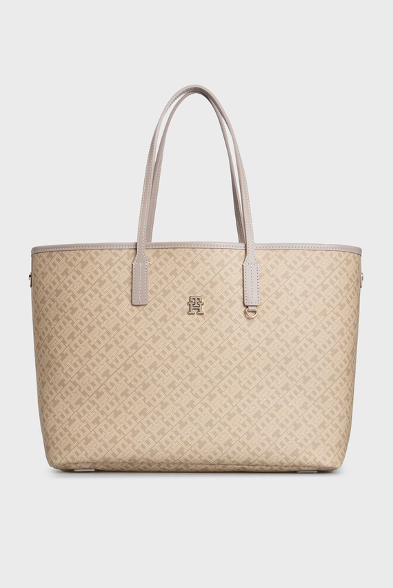 Женская бежевая сумка с узором TH MONOPLAY LEATHER TOTE
