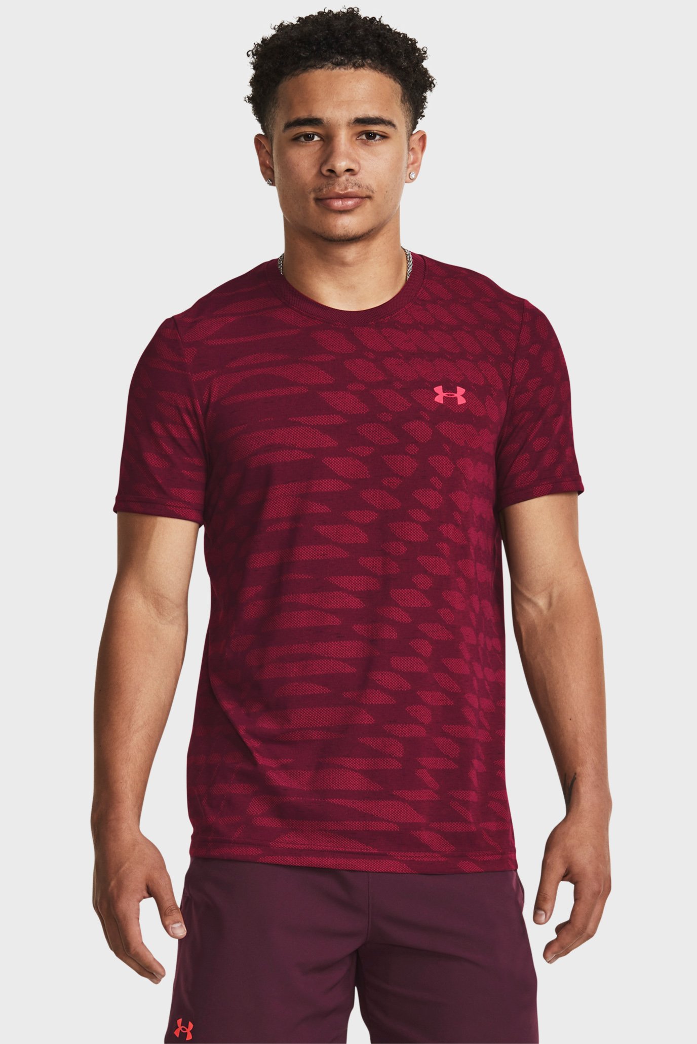 Мужская бордовая футболка с узором UA Seamless Ripple SS 1