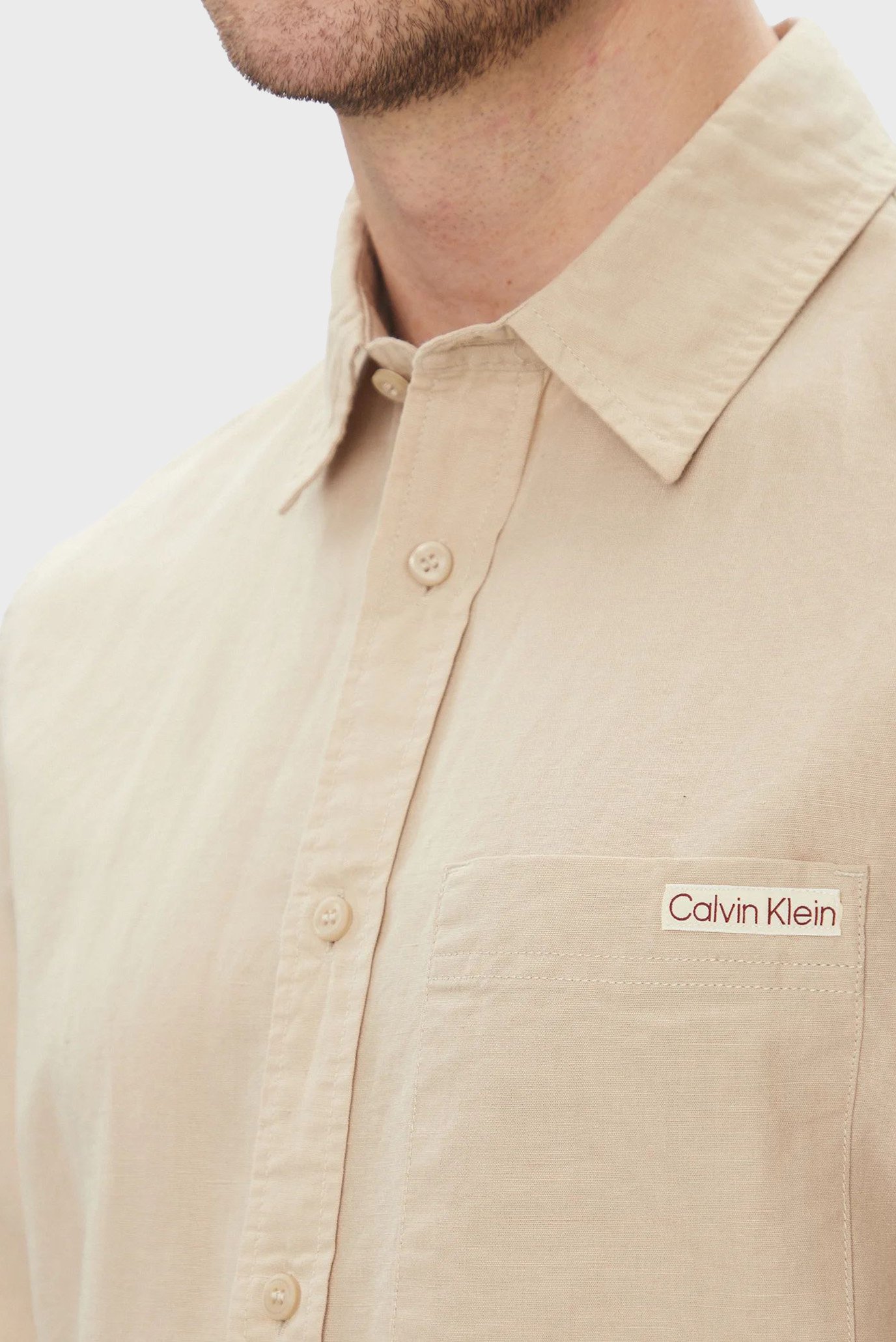 Мужская бежевая льняная рубашка 4