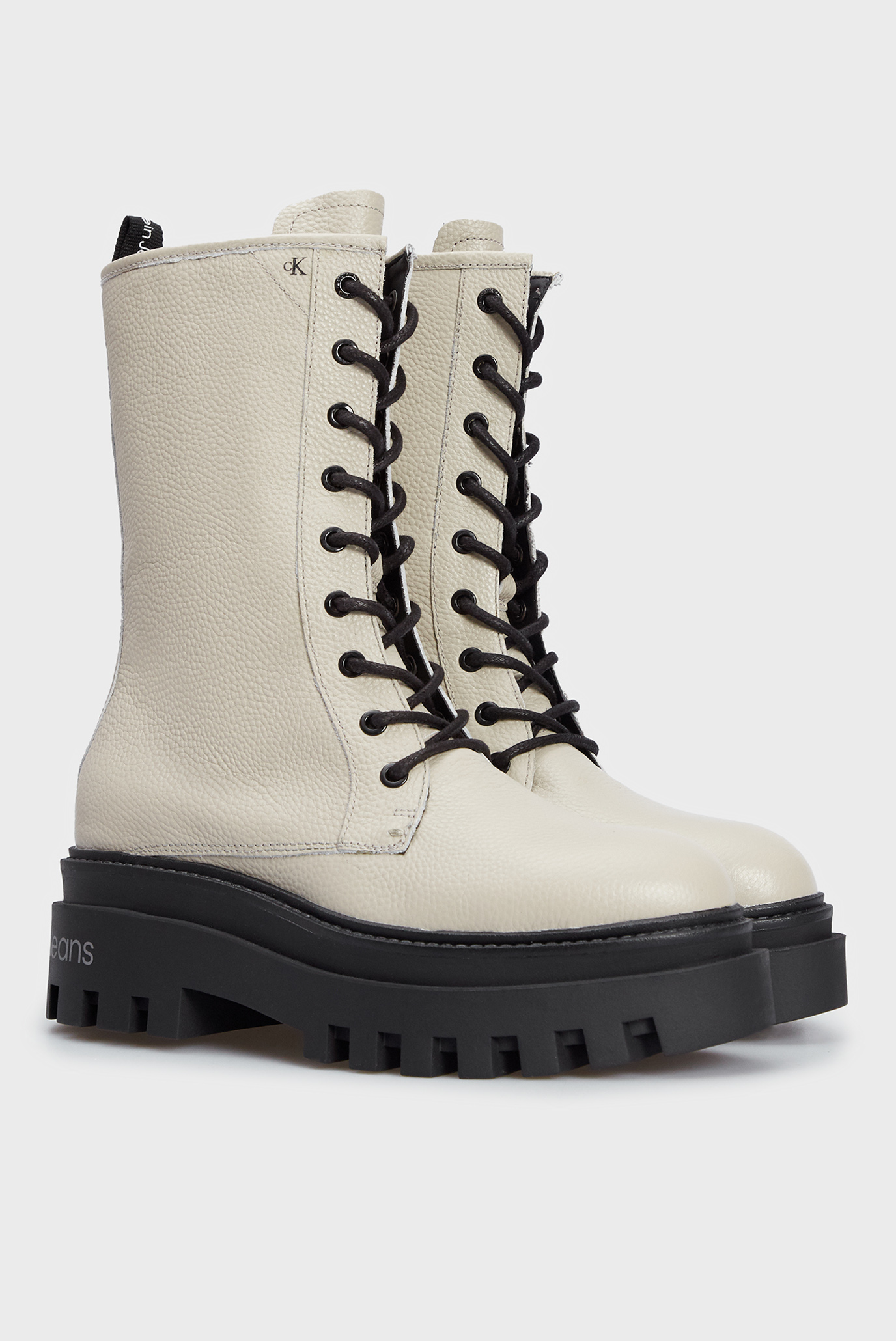 Женские бежевые кожаные ботинки FLATFORM 8