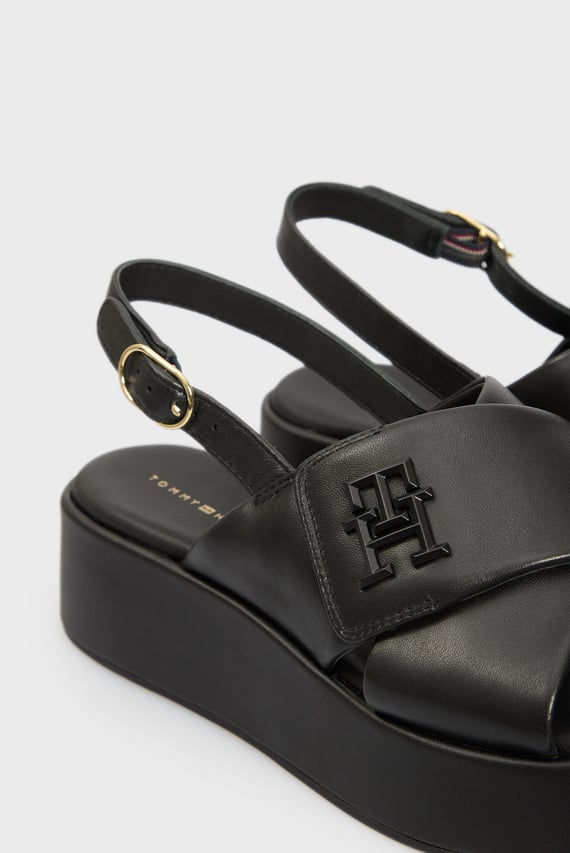 Женские черные кожаные сандали TH LOGO HW PADDED LEATHER SANDAL