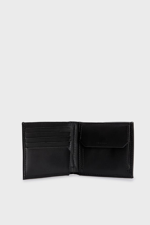 Мужской черный кожаный кошелек CK SMOOTH BIFOLD 5CC W COIN