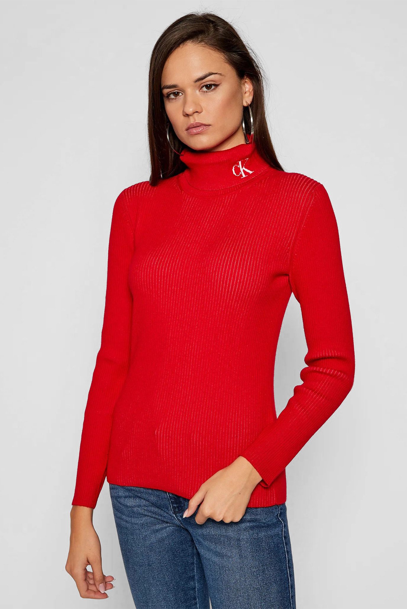 Свитер/RIB ROLL NECK WITH CK 1
