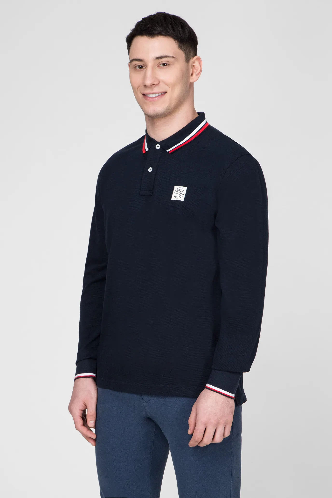 Мужское синее поло с длинным рукавом SOLID TEXTURE BADGE LS 7