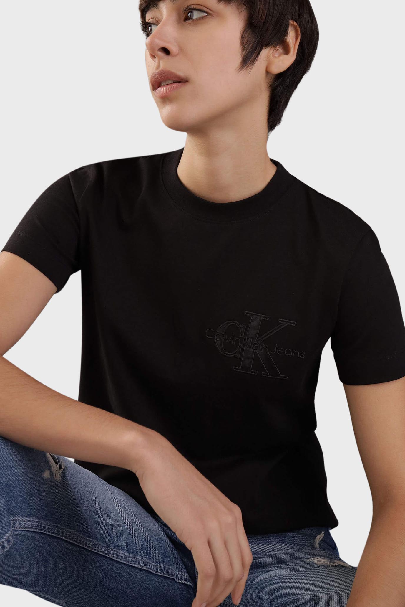 Женская черная футболка SATIN APPLIQUE REGULAR TEE 4