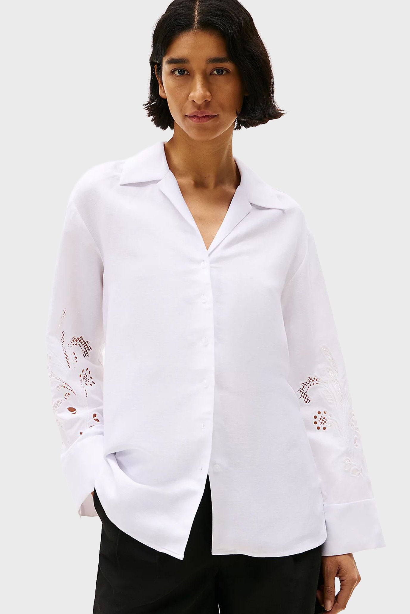 Женская белая льняная рубашка BRODERIE ANGLAISE 1