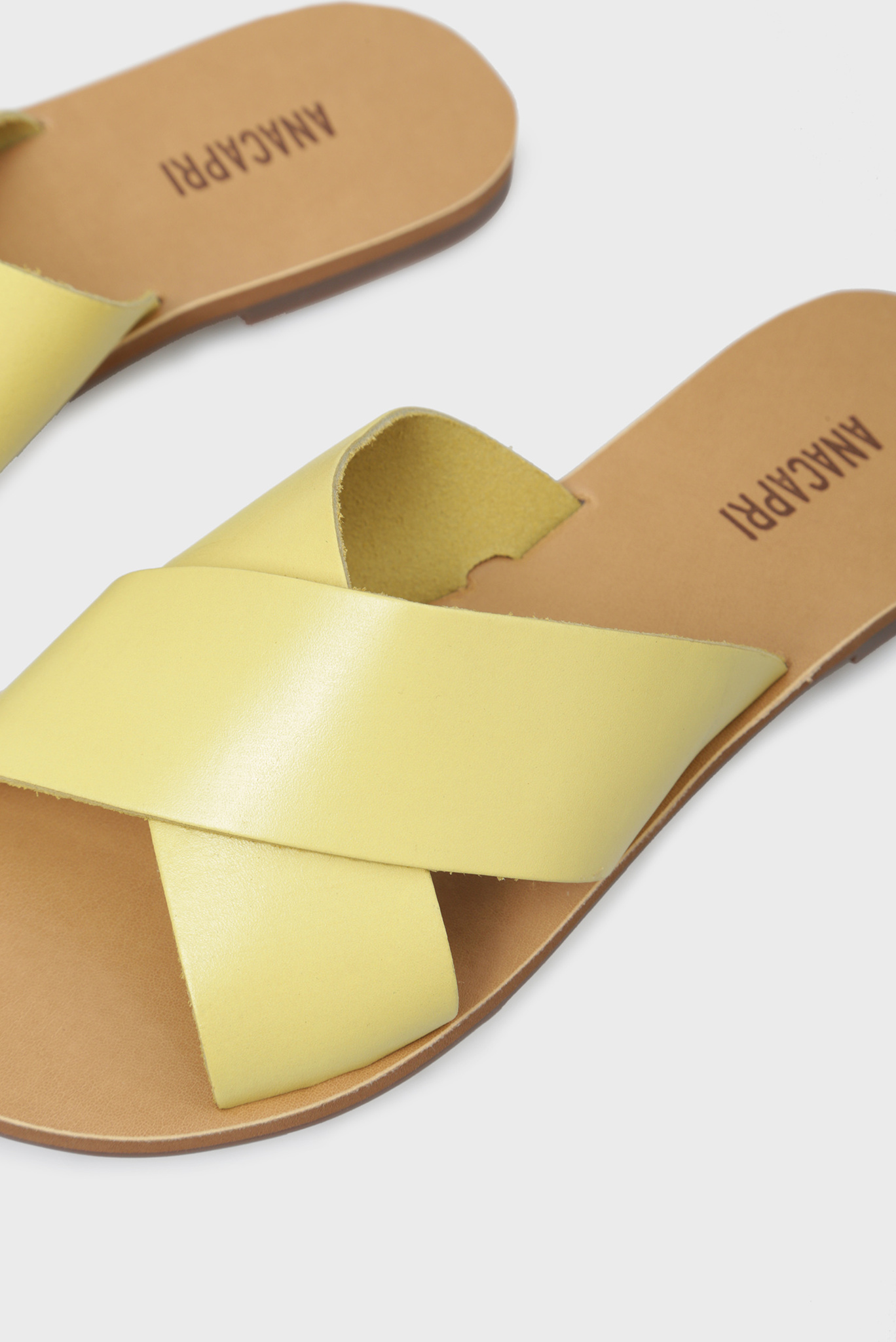 Женские желтые кожаные слайдеры 5