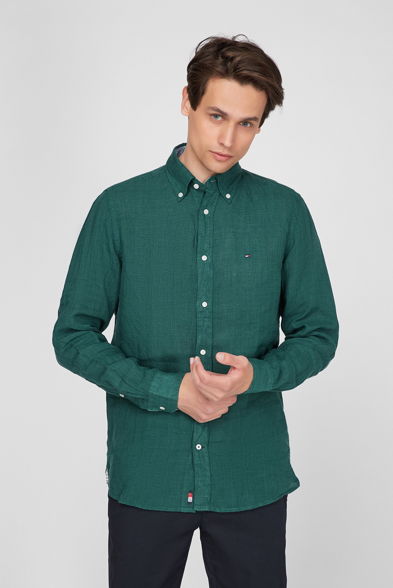 Мужская зеленая льняная рубашка PIGMENT DYED 1