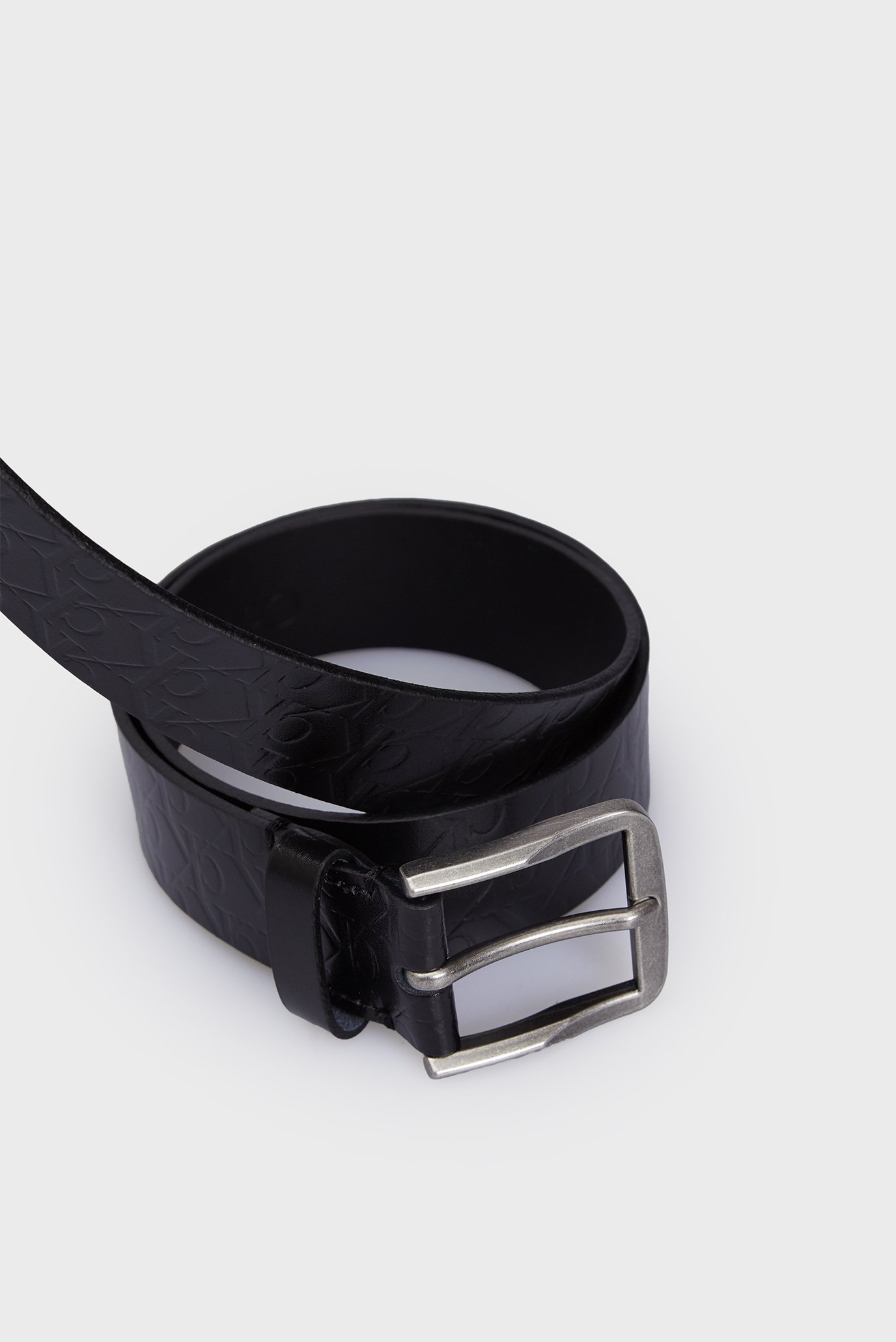 Мужской черный кожаный ремень с узором CLASSIC FLAT LTHR BELT 35MM AOP 2