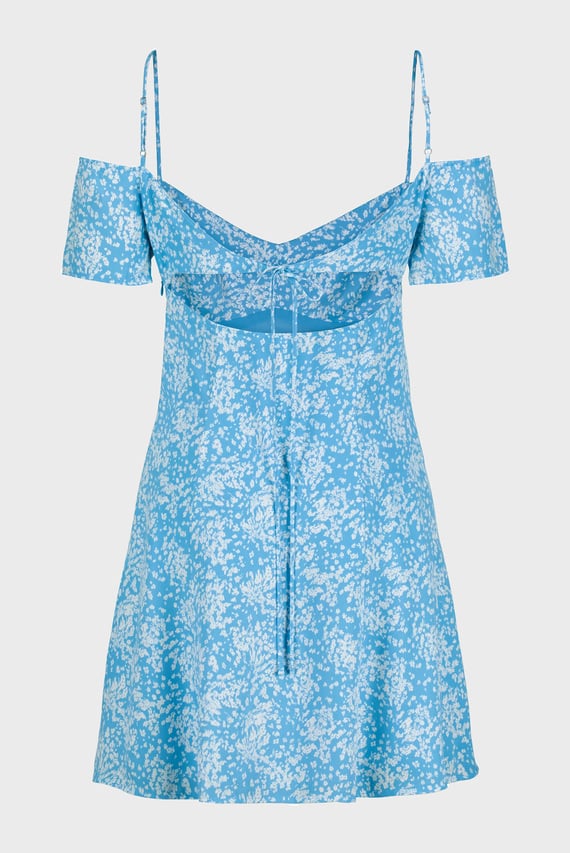 Женское голубое платье с узором OFF SHOULDER MINI Женское голубое платье с узором OFF SHOULDER MINI