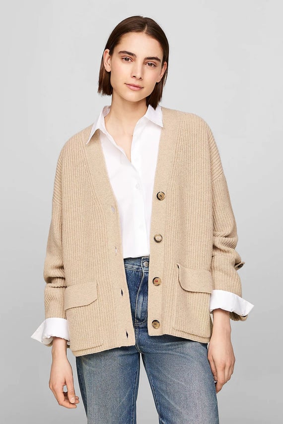 Женский бежевый шерстяной кардиган UTILITY KNIT V-NK