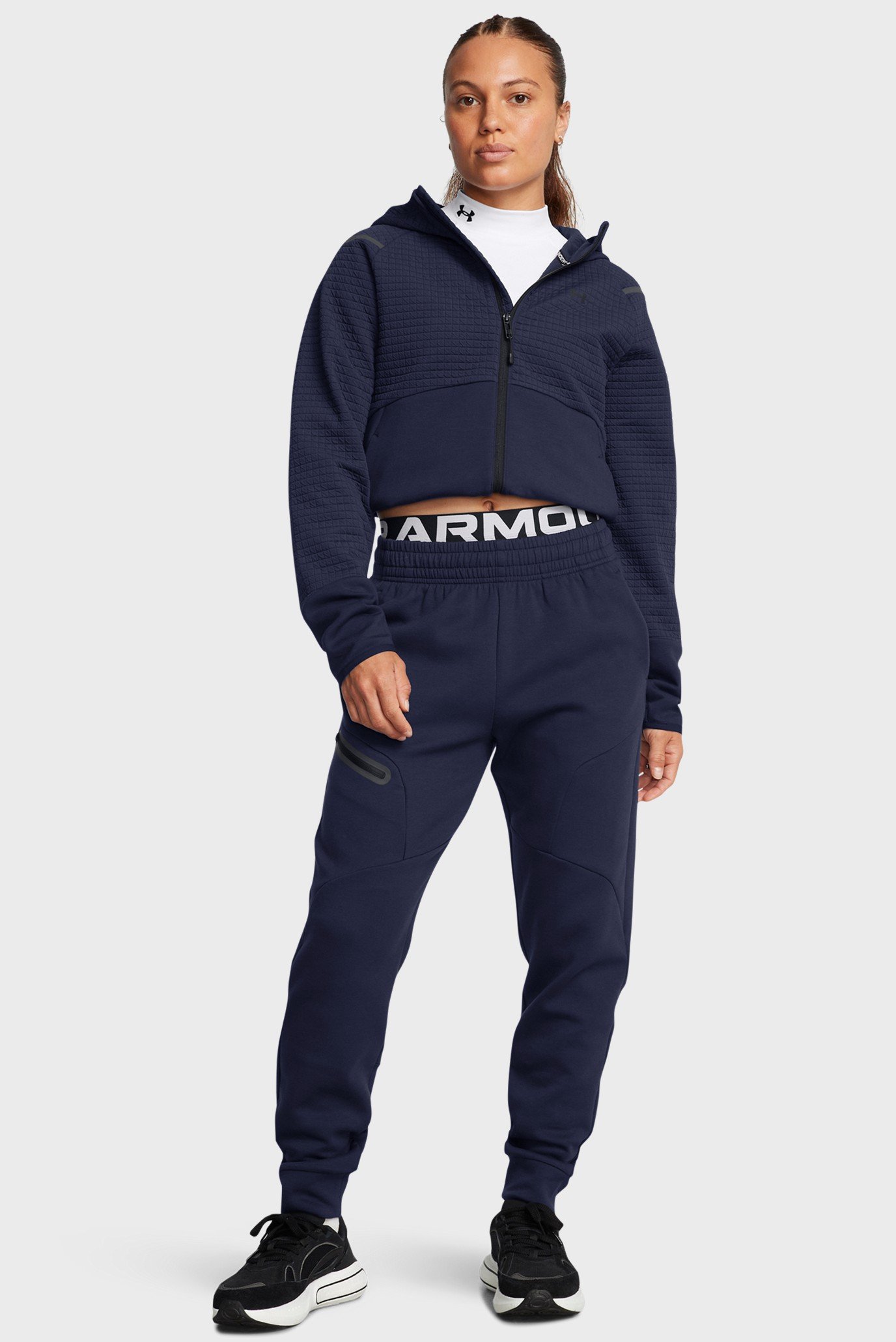 Женское темно-синее худи UNSTOPPABLE FLC TXT FZ 2