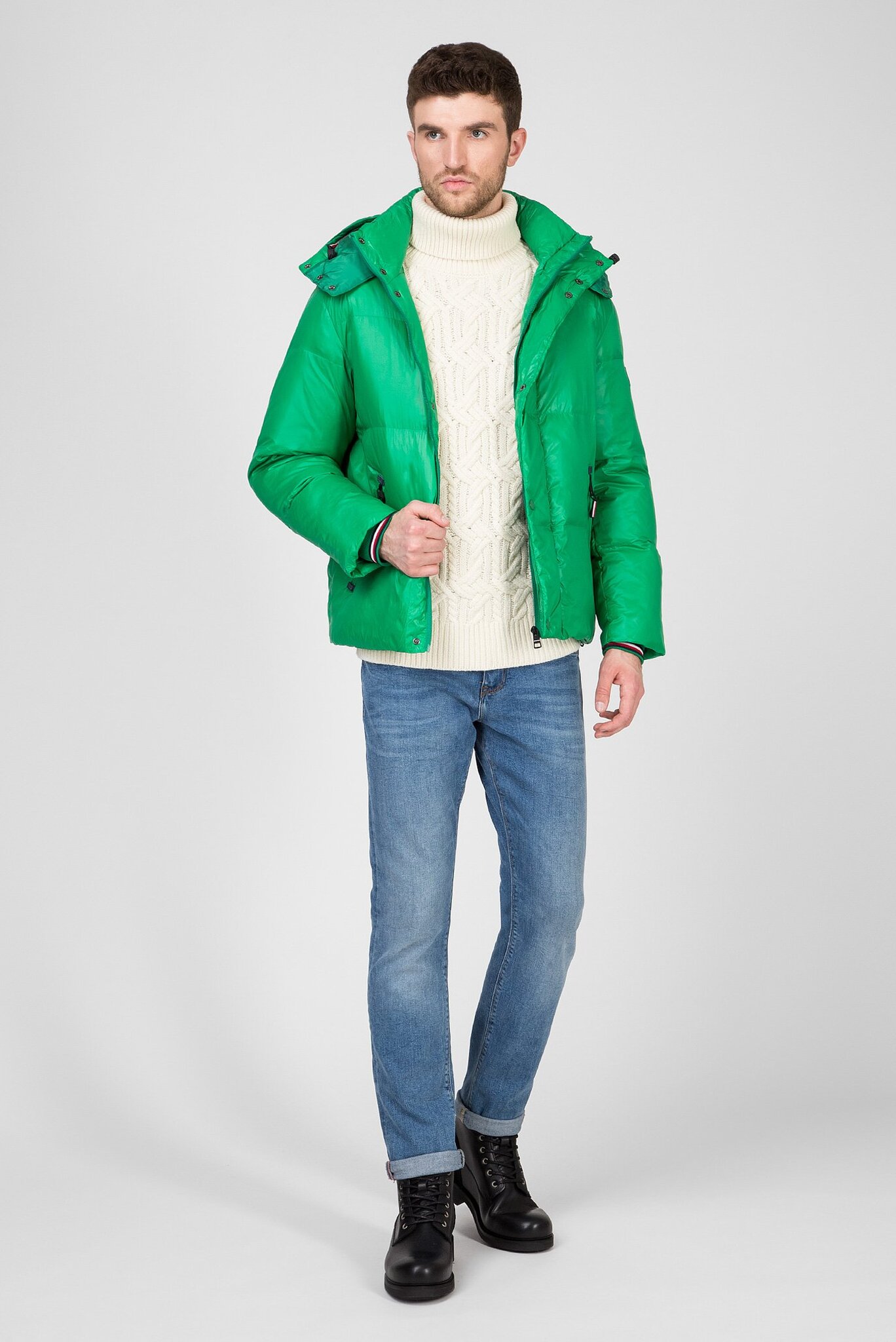 Мужская зеленая куртка SHINY HOODED 5