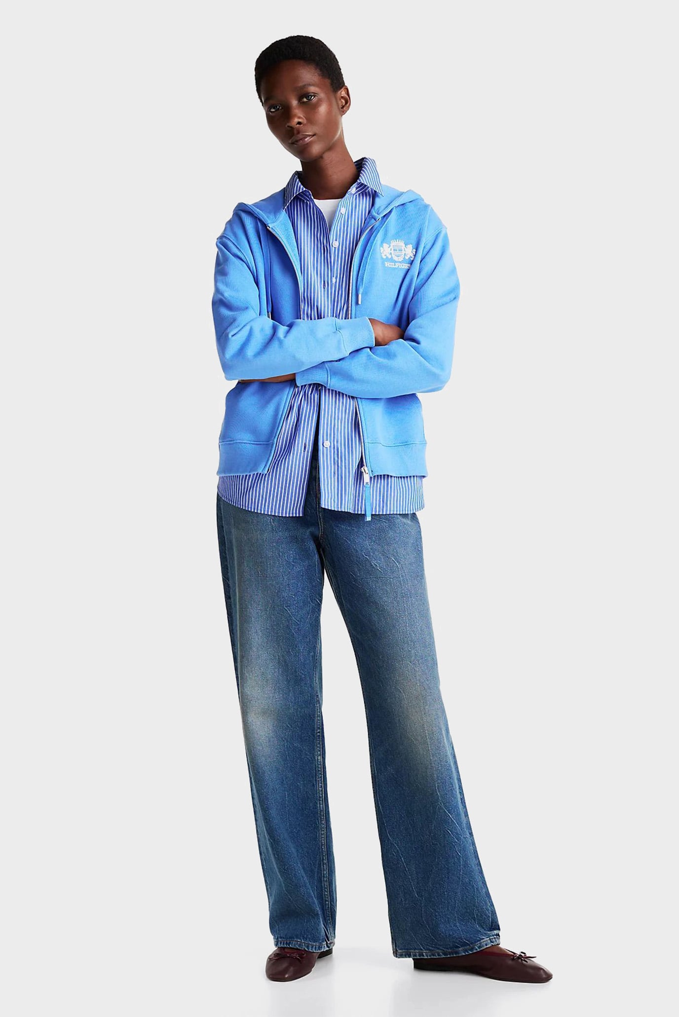 Женское голубое худи REG VARSITY ZIP HOODIE 2