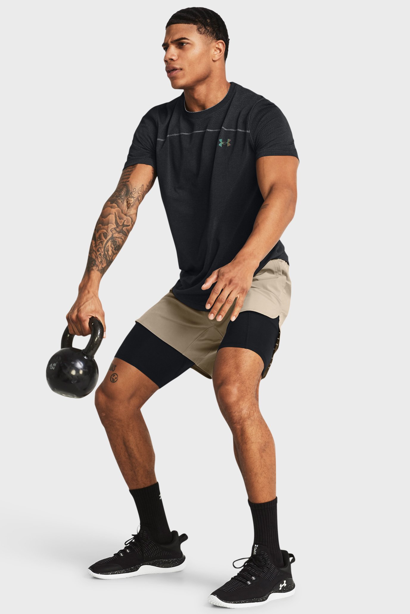 Мужская черная футболка UA Rush Seamless Wordmark SS 3