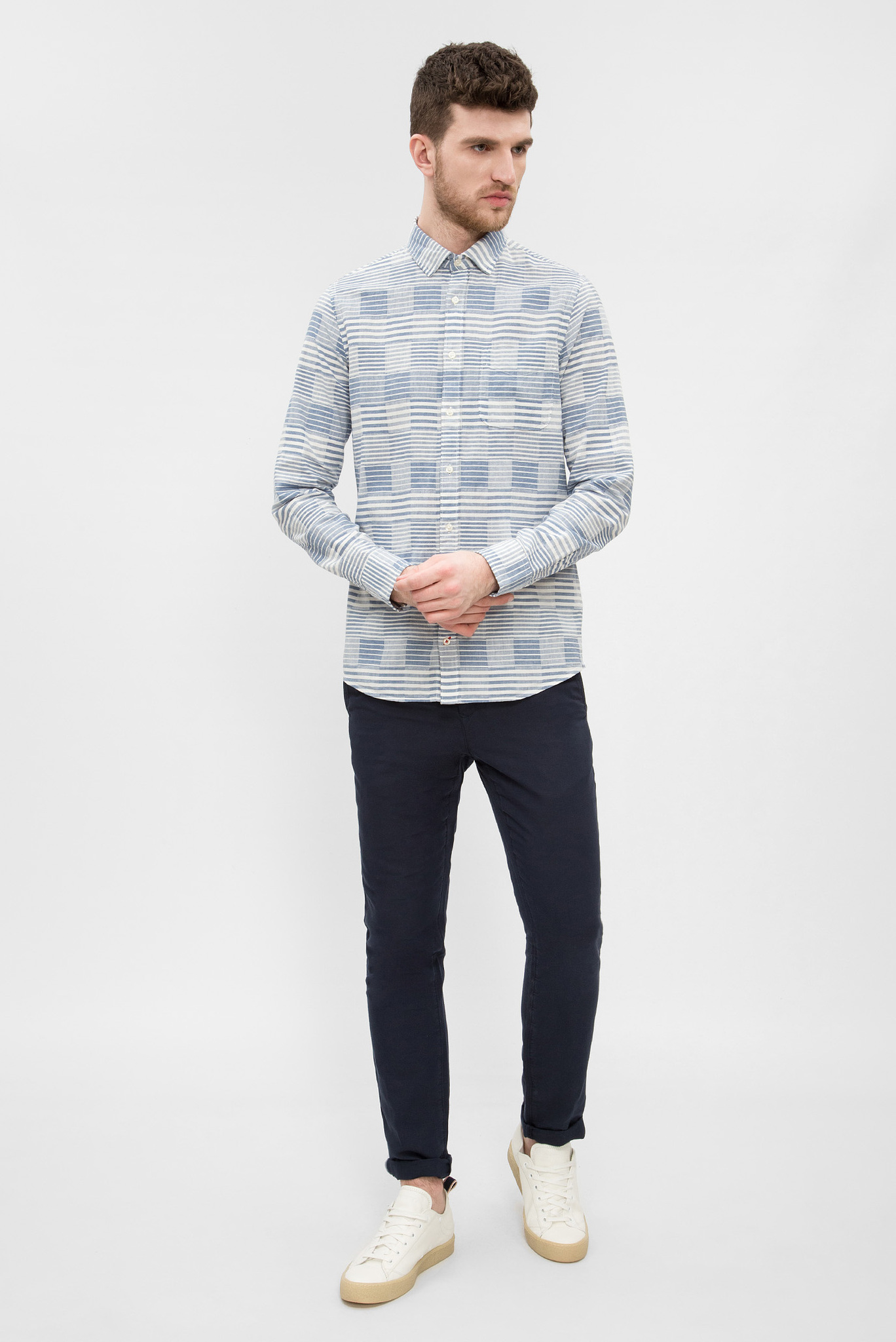 Мужская голубая рубашка в полоску 5