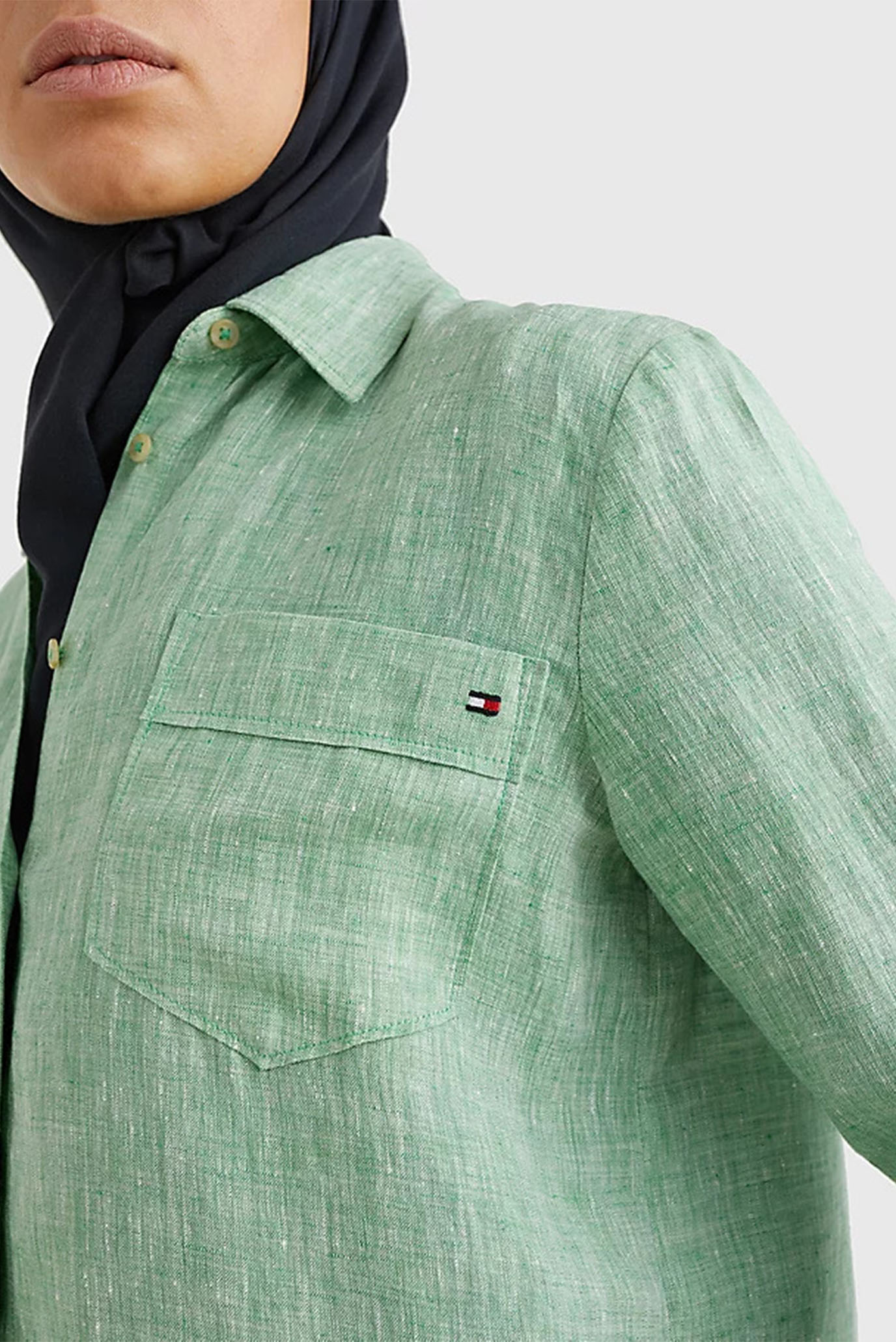 Женская зеленая льняная рубашка LINEN N RELAXED LONG 4