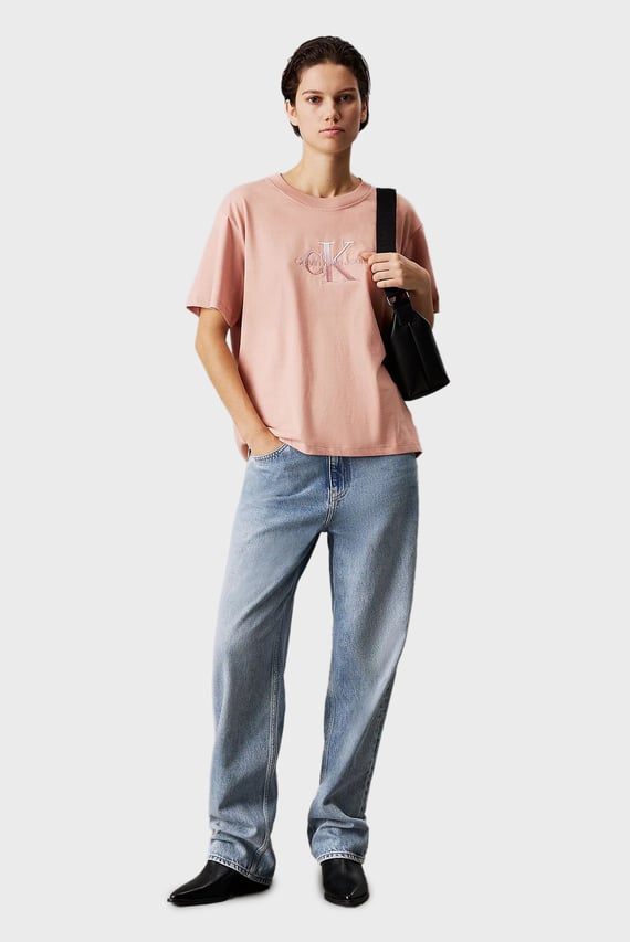 Женская персиковая футболка EMBROIDERED MONOLOGO TEE