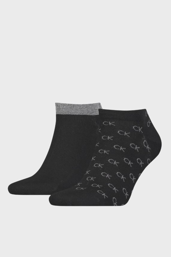 Мужские черные носки (2 пары) CK MEN SNEAKER 2P ALL OVER LOGO