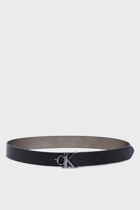 Женский черный кожаный двусторонний ремень ROUND MONO PL REV LTHR BELT 30MM
