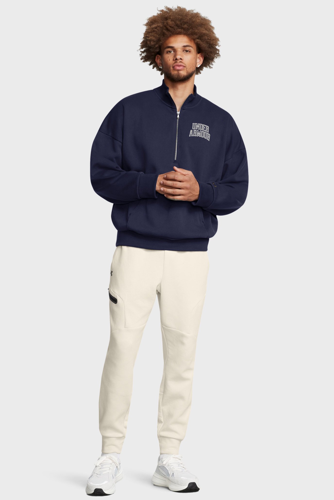 Мужская темно-синяя спортивная кофта UA Icon HWT Terry OS 1 2 Zip 2