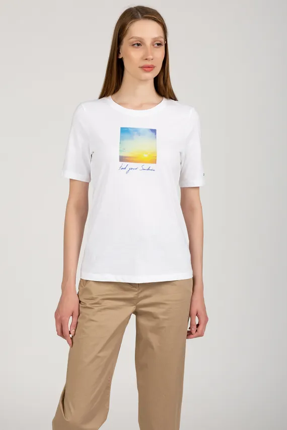 Женская белая футболка REGULAR PHOTOPRINT C-NK TEE Tommy Hilfiger