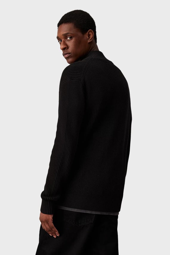 Мужской черный кардиган WOVEN LABEL ZIP THROUGH