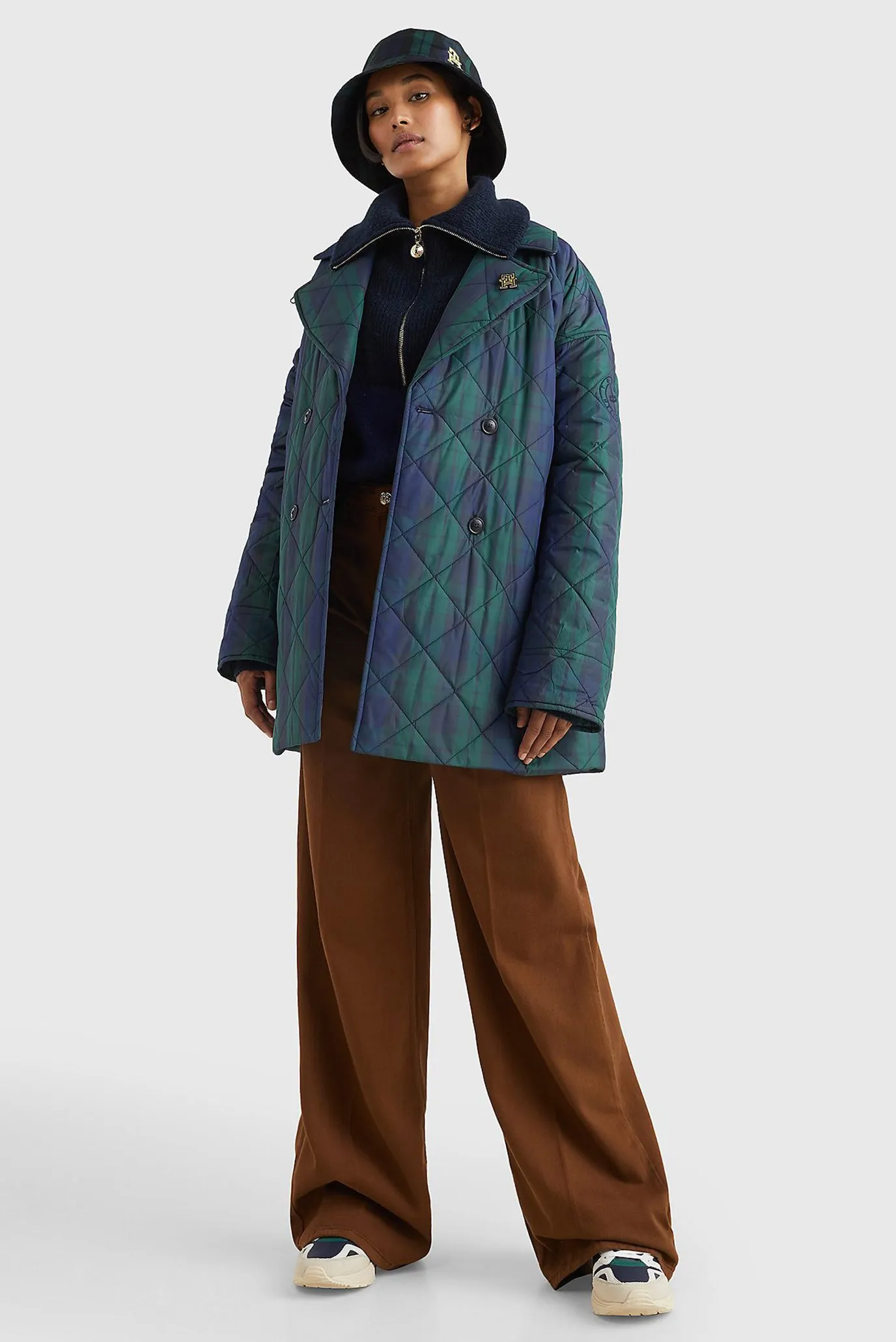 Женская зеленая куртка в клетку CHECK QUILTED 2