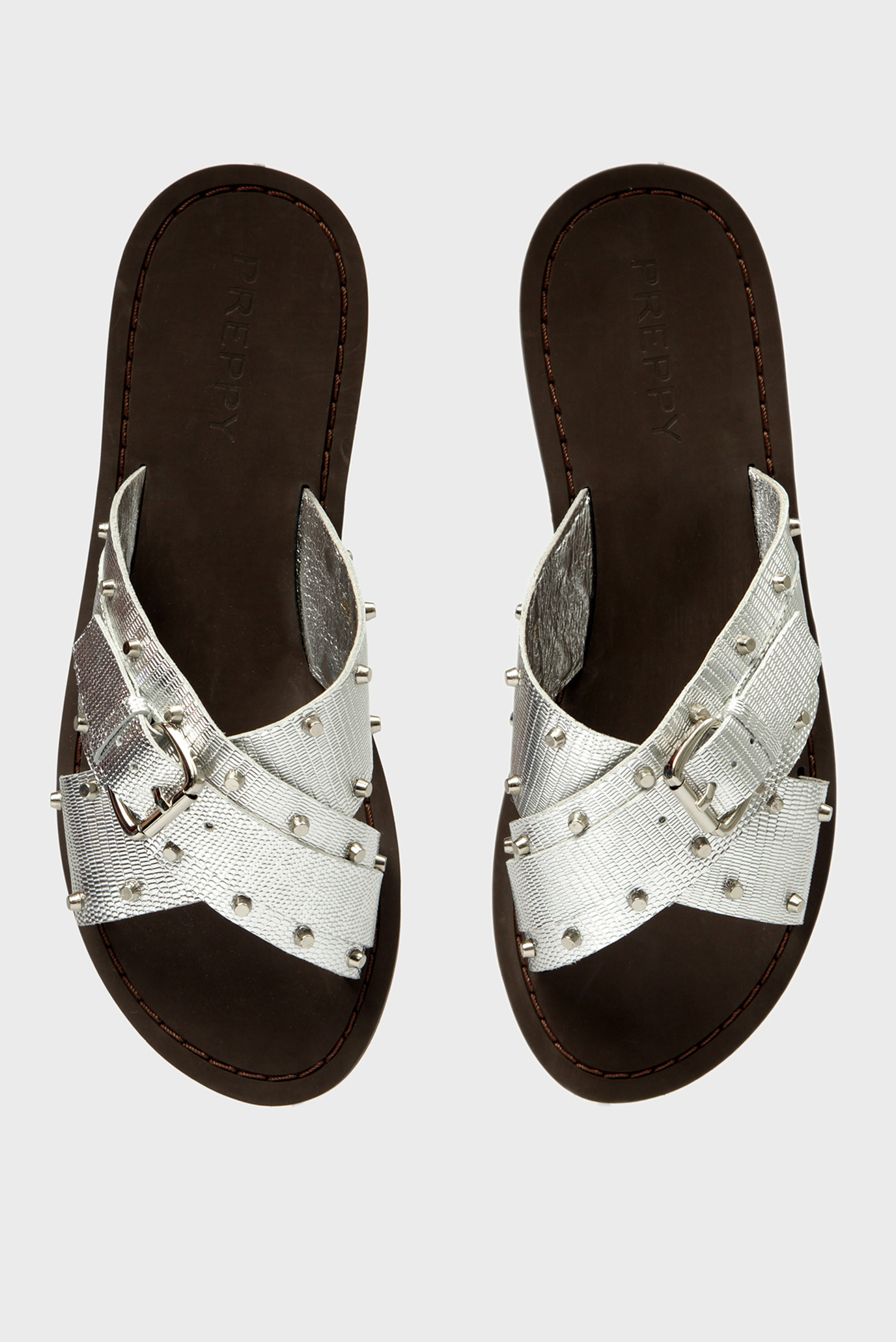 Женские серебристые кожаные слайдеры 8