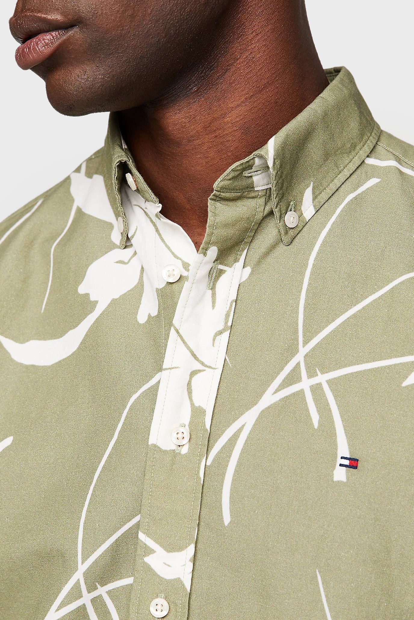 Мужская оливковая рубашка с узором LARGE TROPICAL PRT 4