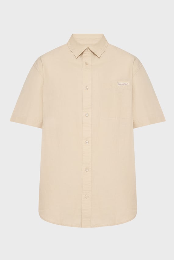 Мужская бежевая льняная рубашка LINEN COTTON S S SHIRT