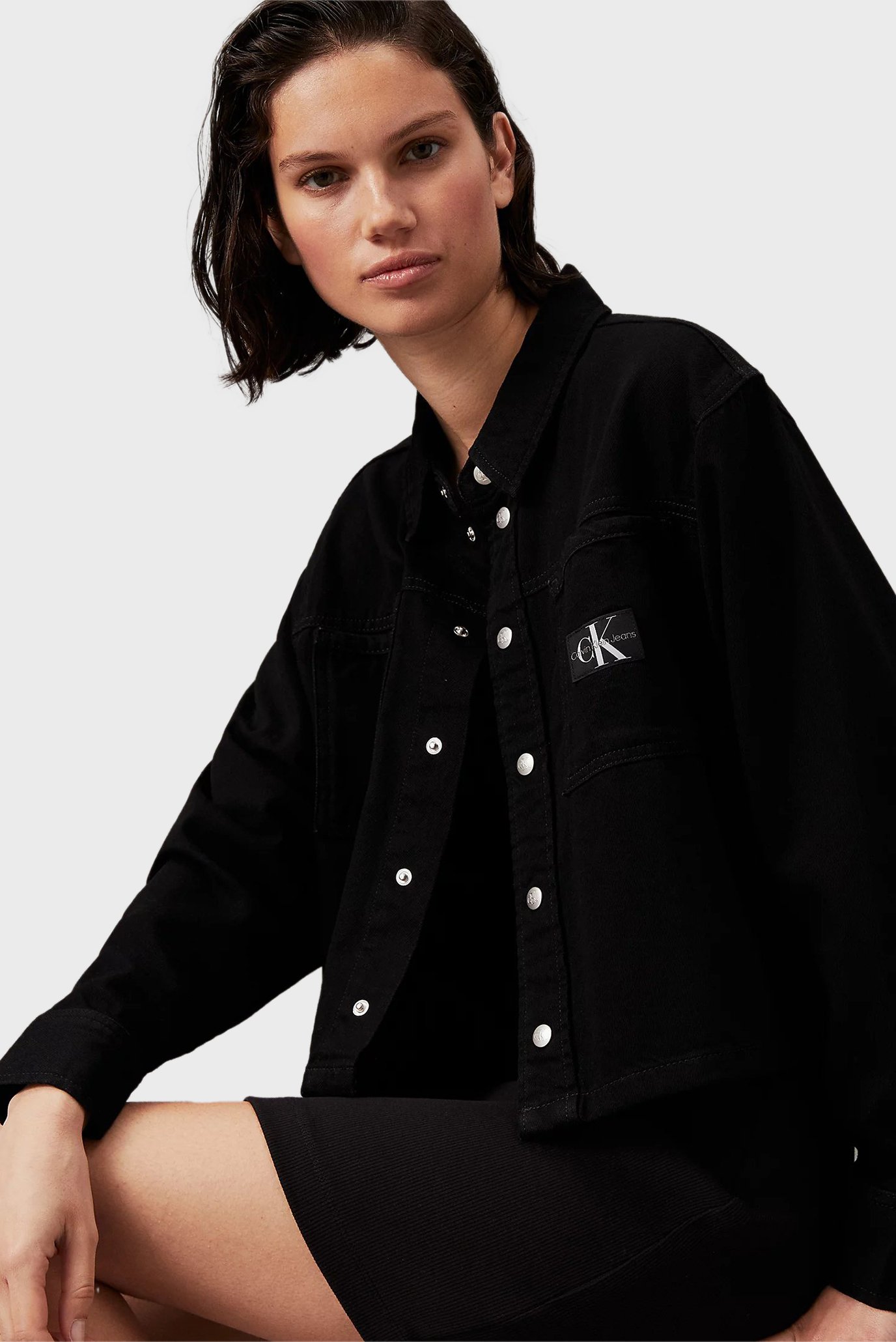 Женская черная джинсовая рубашка CROPPED DAD DENIM 4