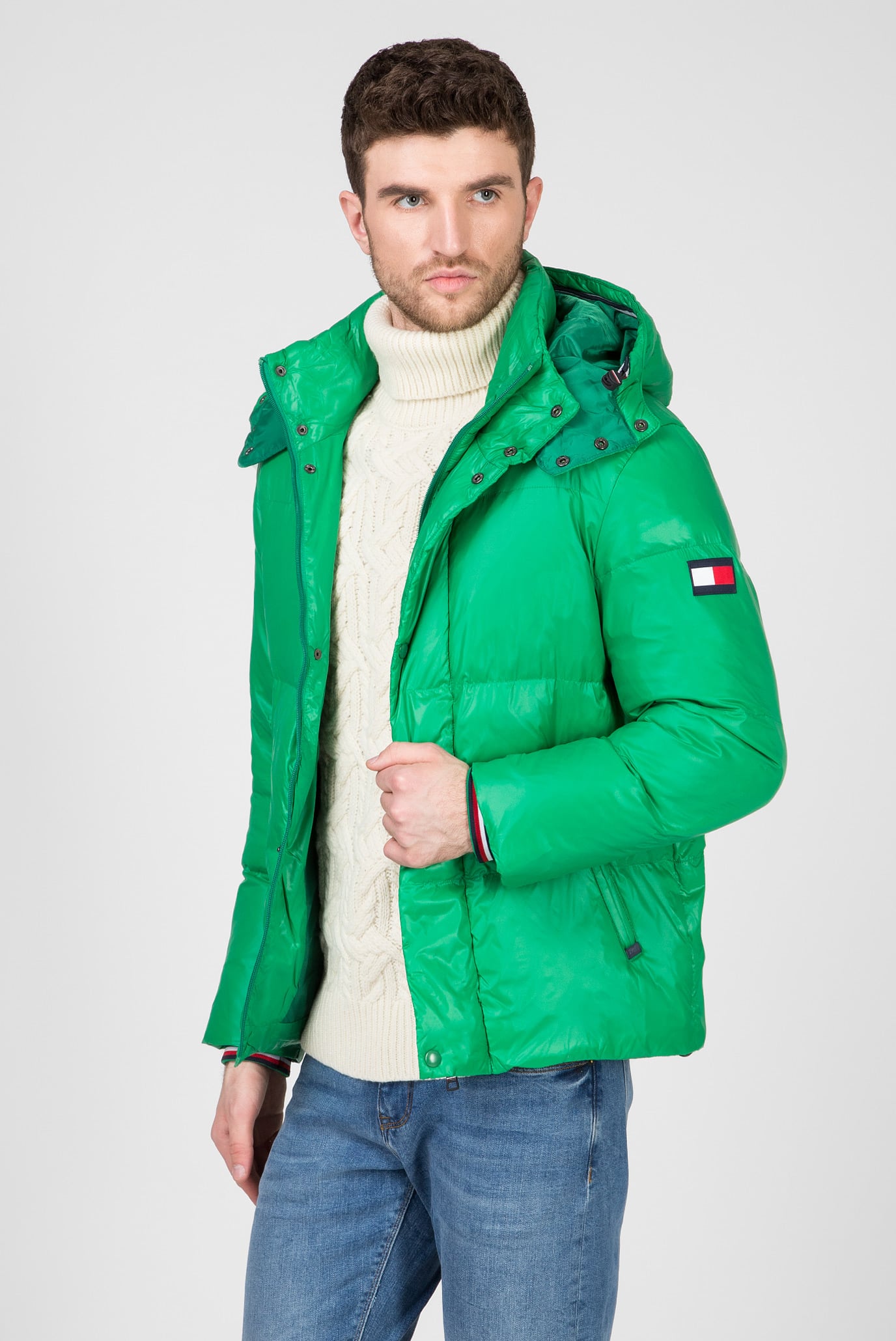 Мужская зеленая куртка SHINY HOODED 7