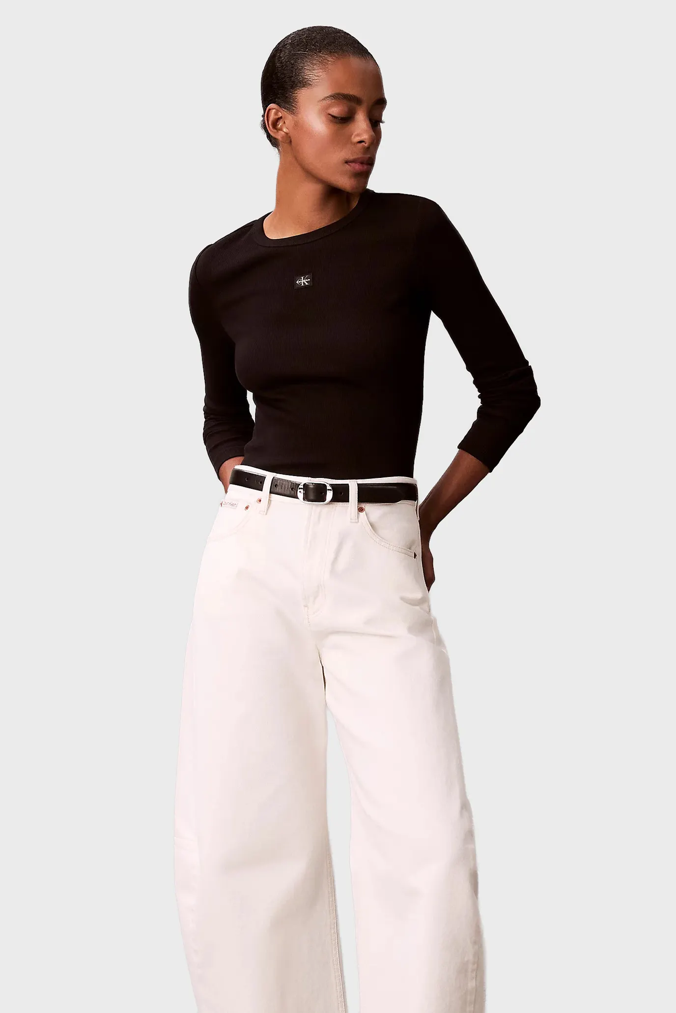 Лонгслив LS WOVEN LABEL 2X2 RIB CREW TOP 6