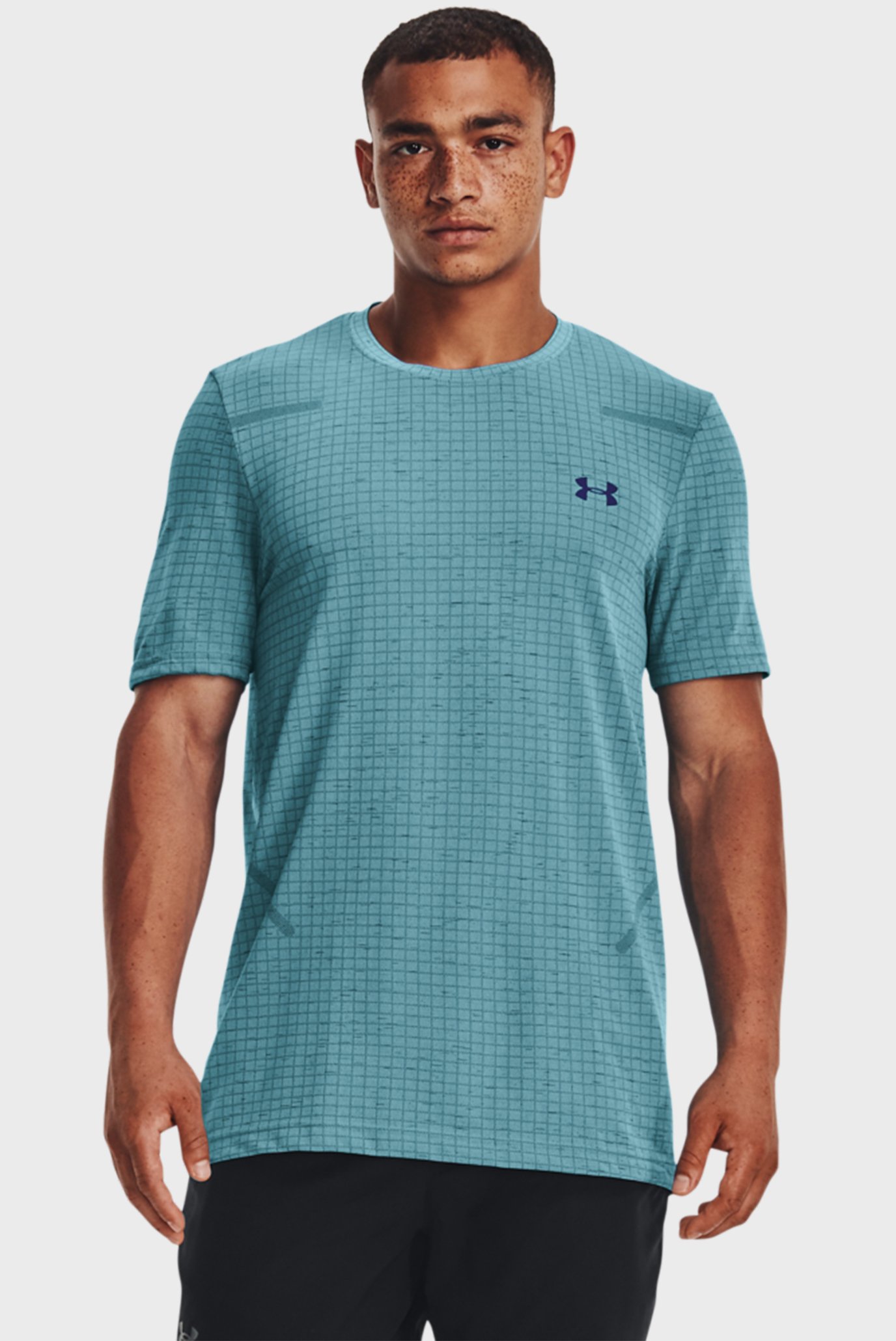 Мужская голубая футболка в клетку UA Seamless Grid SS 1