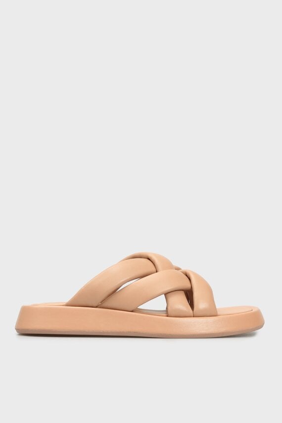 Женские бежевые кожаные слайдеры Campania