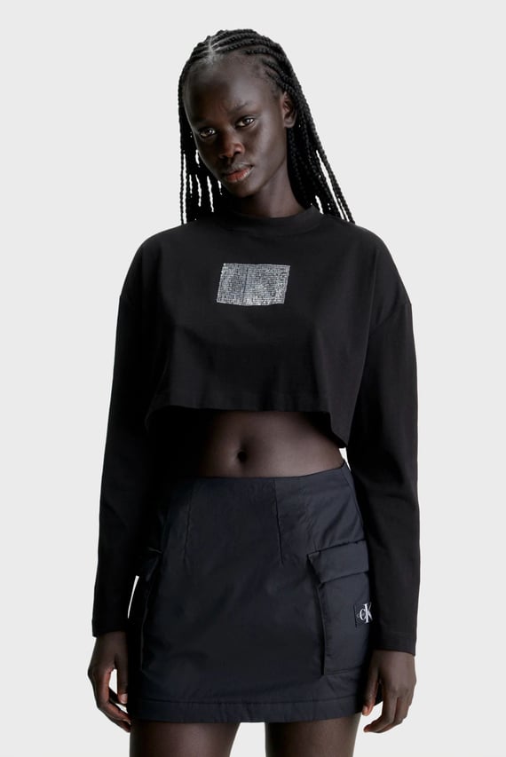 Лонгслив SEQUIN LONG SLEEVE SHORT TOP